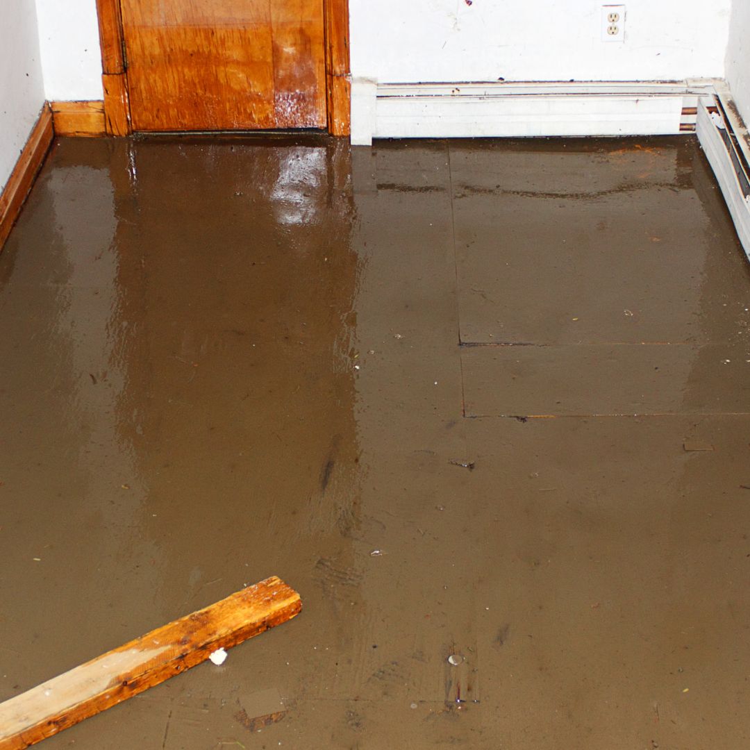 room with standing water damage