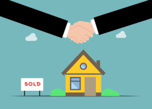 An illustration of people shaking hands over a fast sale