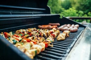 Meat and veggies on the grill