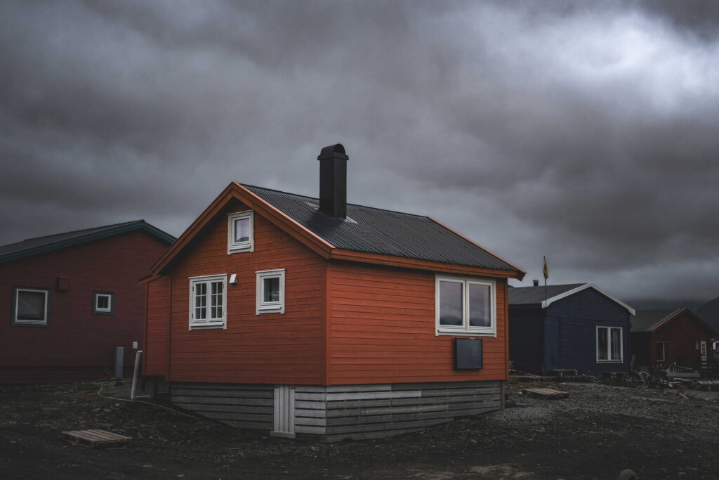 houses during a storm