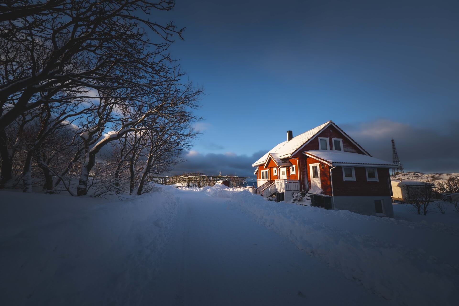 a house during a snowstorm